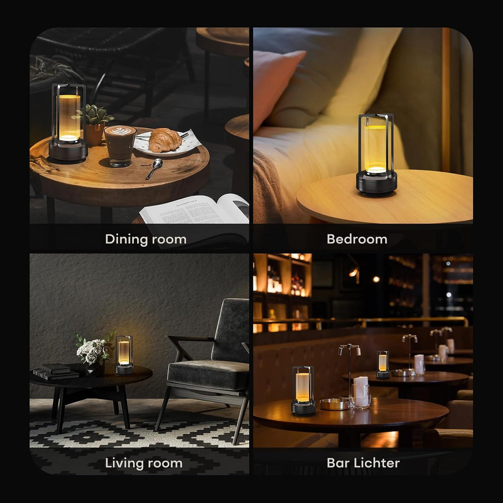 rechargeable cordless small metal table lamp, stepless dimming, side view