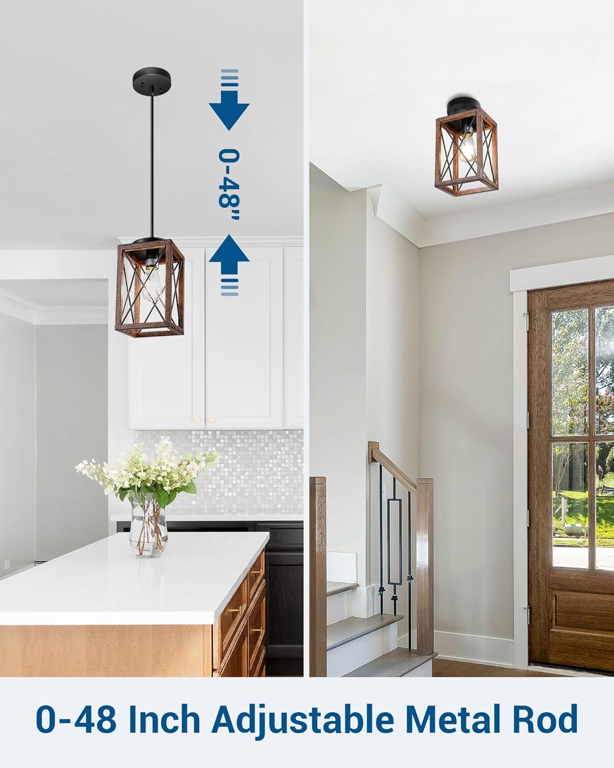 dewenwils farmhouse pendant light kitchen island wood grain, side view
