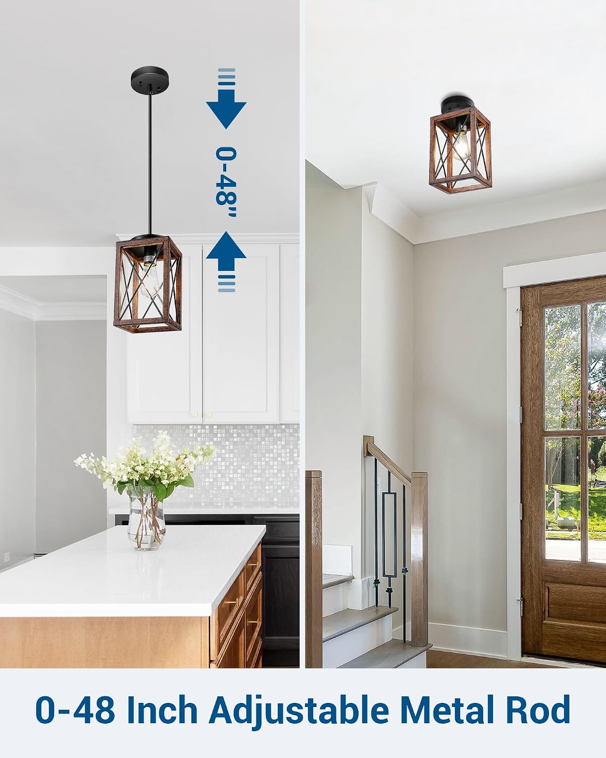 dewenwils farmhouse pendant light 2-pack kitchen island wood, side view