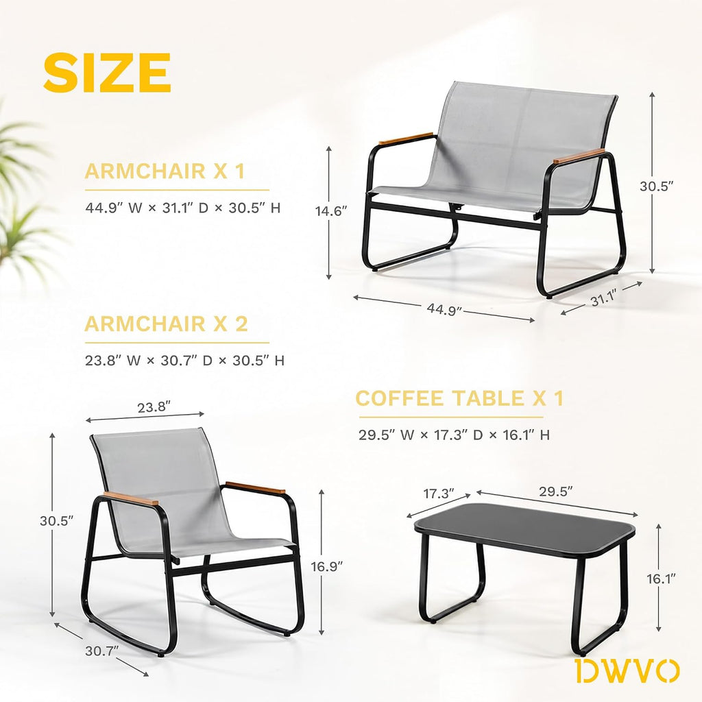 DWVO 4-Piece Rocking Patio Furniture Set, Textilene Conversation Set, Grey