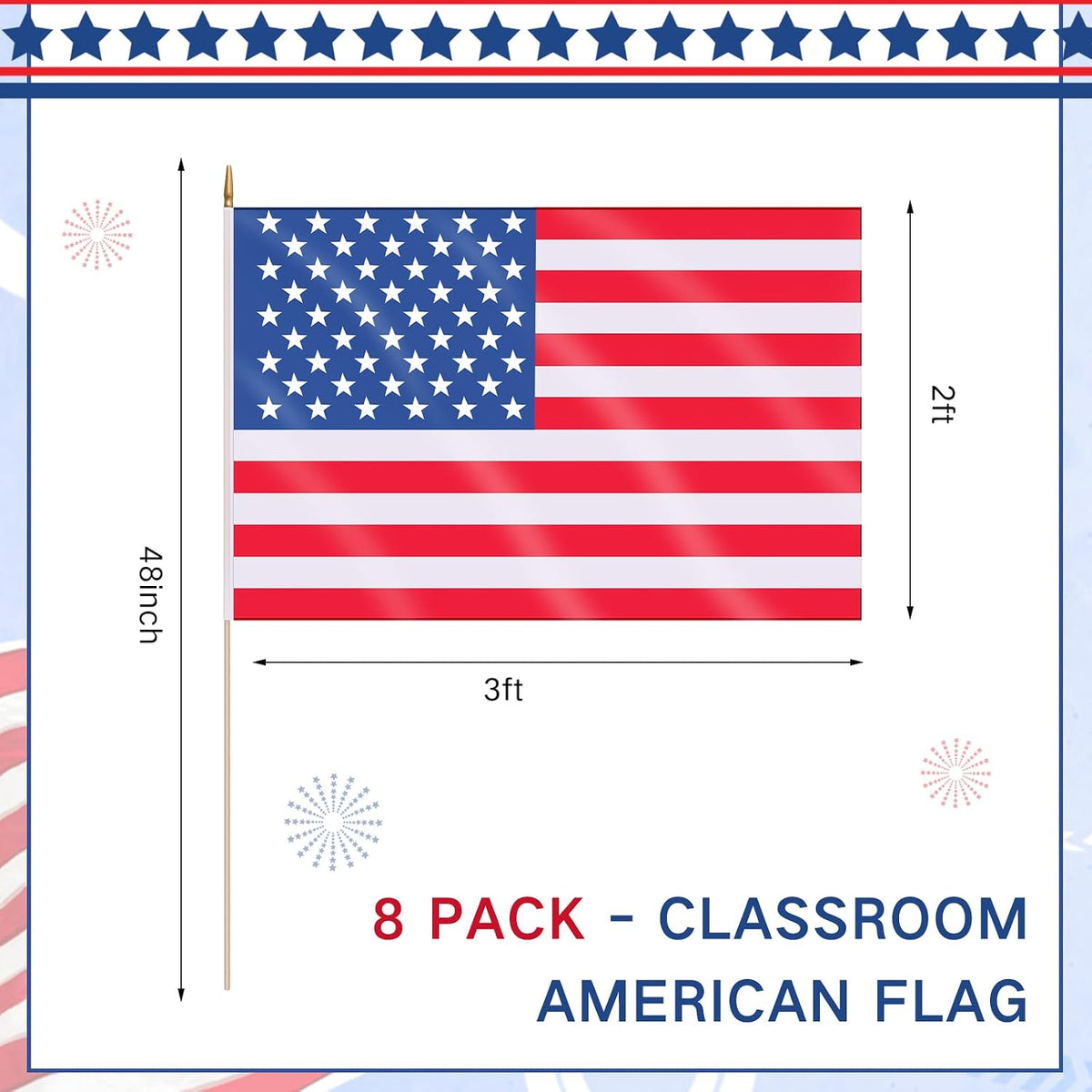 Newwiee Classroom American Flag for Schools 2 x 3ft, 8 Pcs