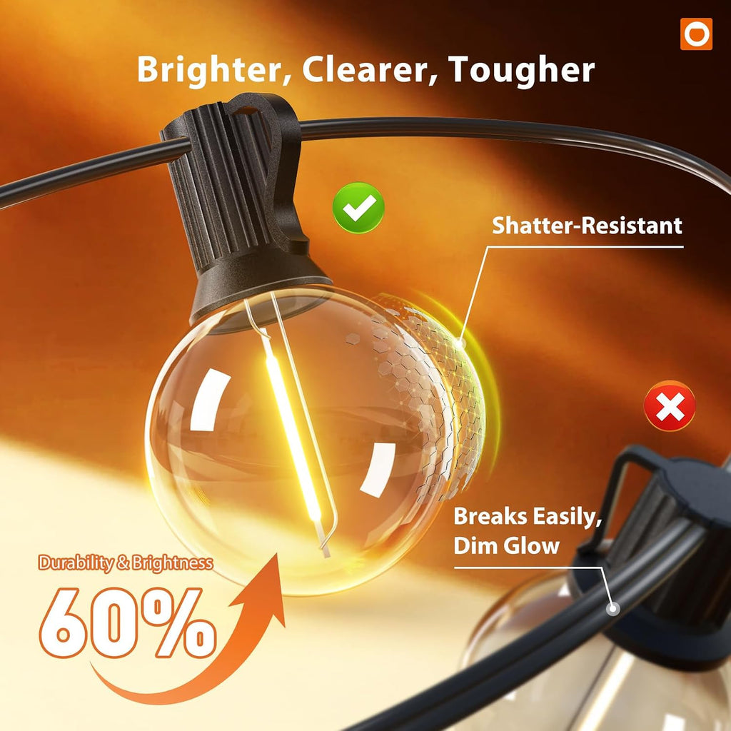 addlon outdoor string lights 100ft g40 with remote, side view