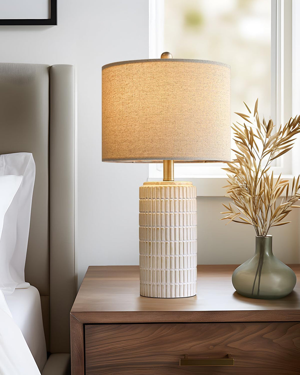 PoKat 23'' Bedside Table Lamp for Bedroom Nightstands, Modern Ceramic Decor