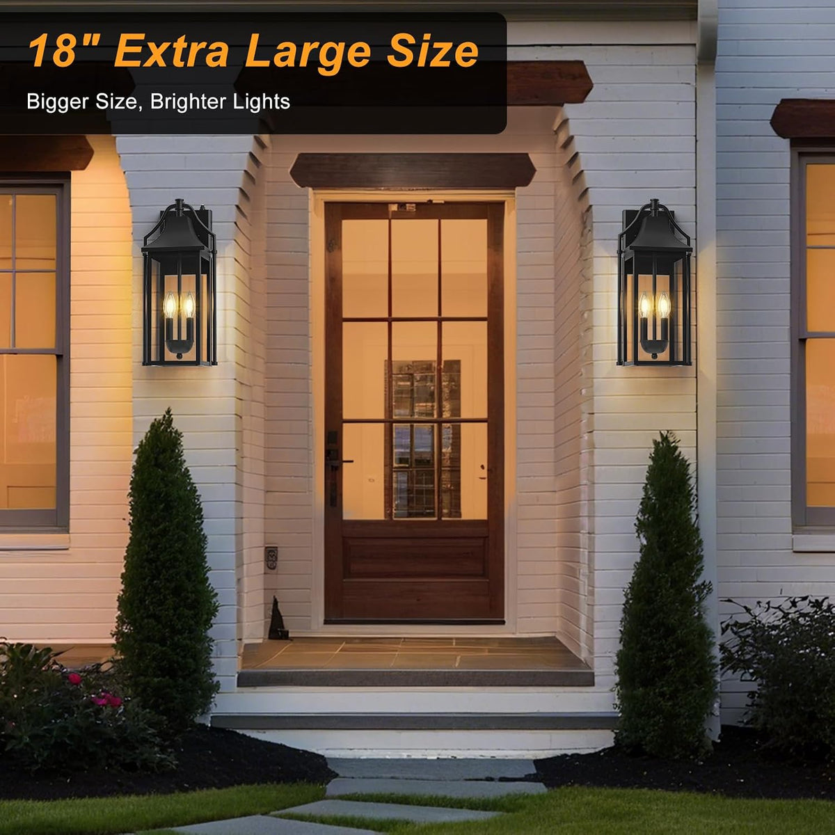 18IN Dusk to Dawn Outdoor Wall Sconce, 2-E12 Base Porch Light