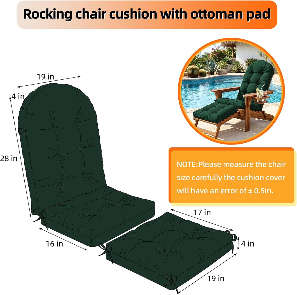 Rocking Chair Cushion Set, Ottoman Cushion Included, Green