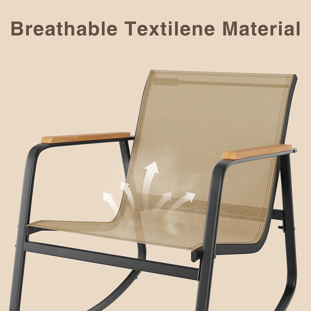 Ahomly 3-Piece Outdoor Rocking Bistro Set, Patio Set Textilene, Brown