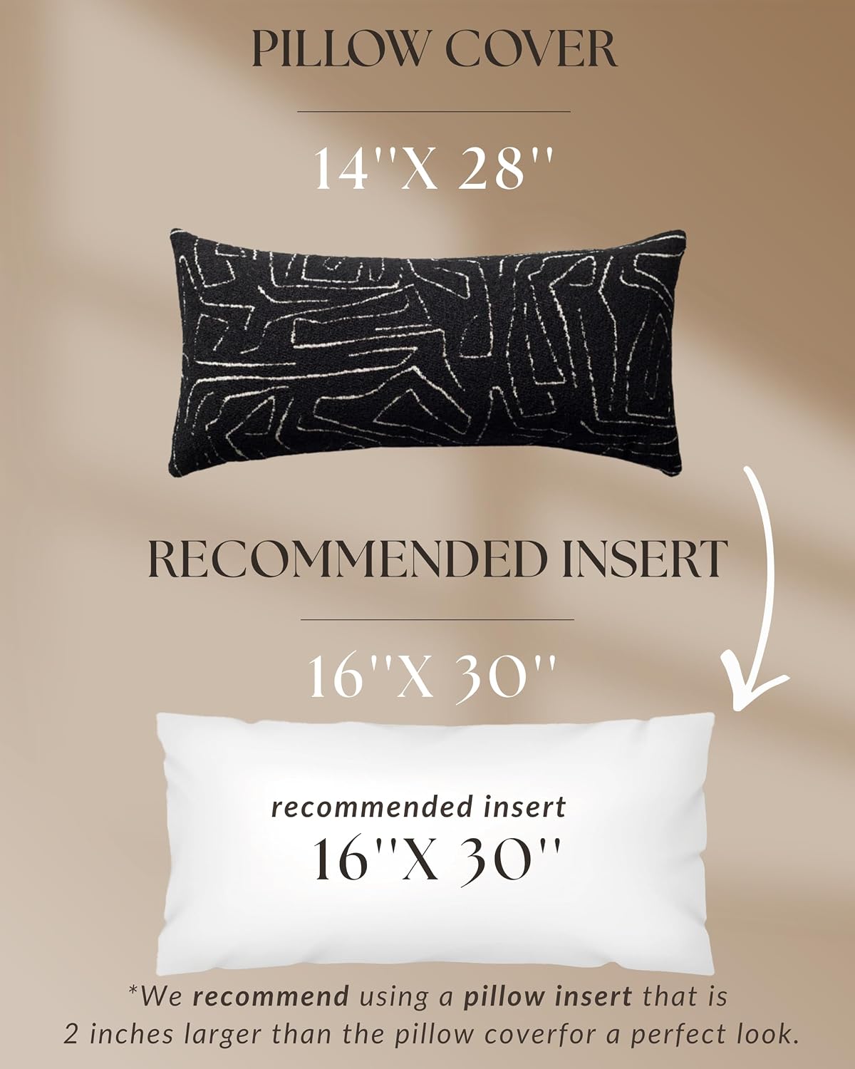 Throw Pillow Covers, Pack of 1 Woven Jacquard Cushion Covers for Sofas, Couches, Bed, Boho Home Decor, Cozy Soft and Comfortable Pillow Cases Bed, Amorf, Black 14x28 Inch
