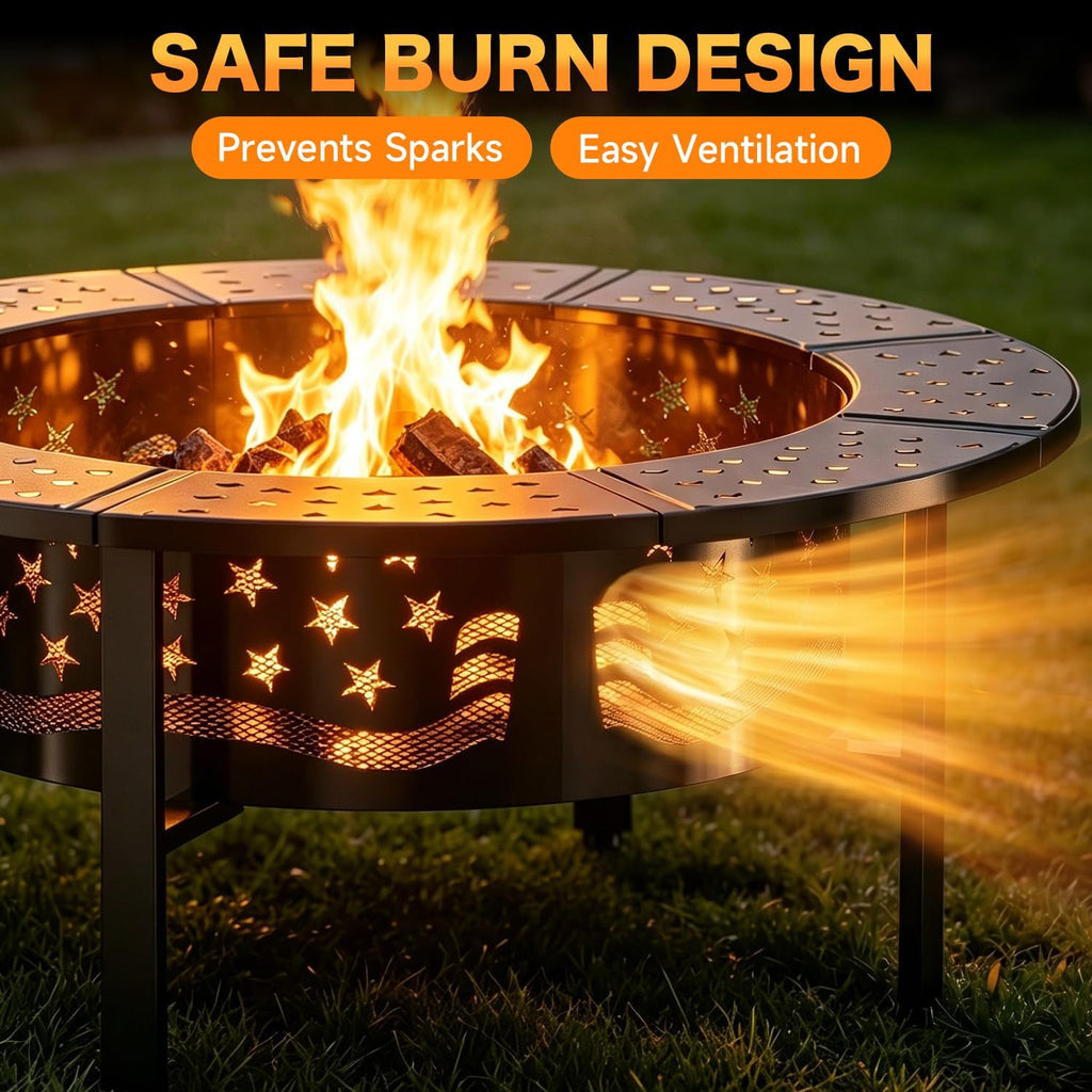 PrimeZone 42" Outdoor Wood Burning Fire Pit with 2 Adjustable Grills