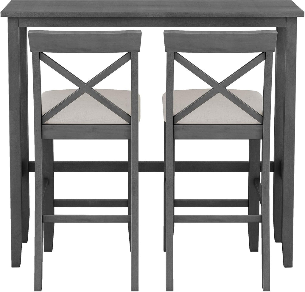 LUMISOL 3 Piece Pub Table and Chair Set, Small Bar Height Kitchen Table and Chairs, Breakfast Nook Table Set, 3 Piece High Top Dining Table for 2, Gray