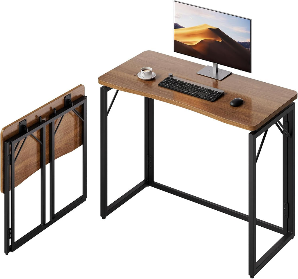 JOYMOOP 31.5" Brown Folding Desk, No Assembly, Wooden Top, Small Size