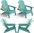 NAVINE Adjustable Adirondack Chairs Set of 4 with Cup Holders, Lake Blue
