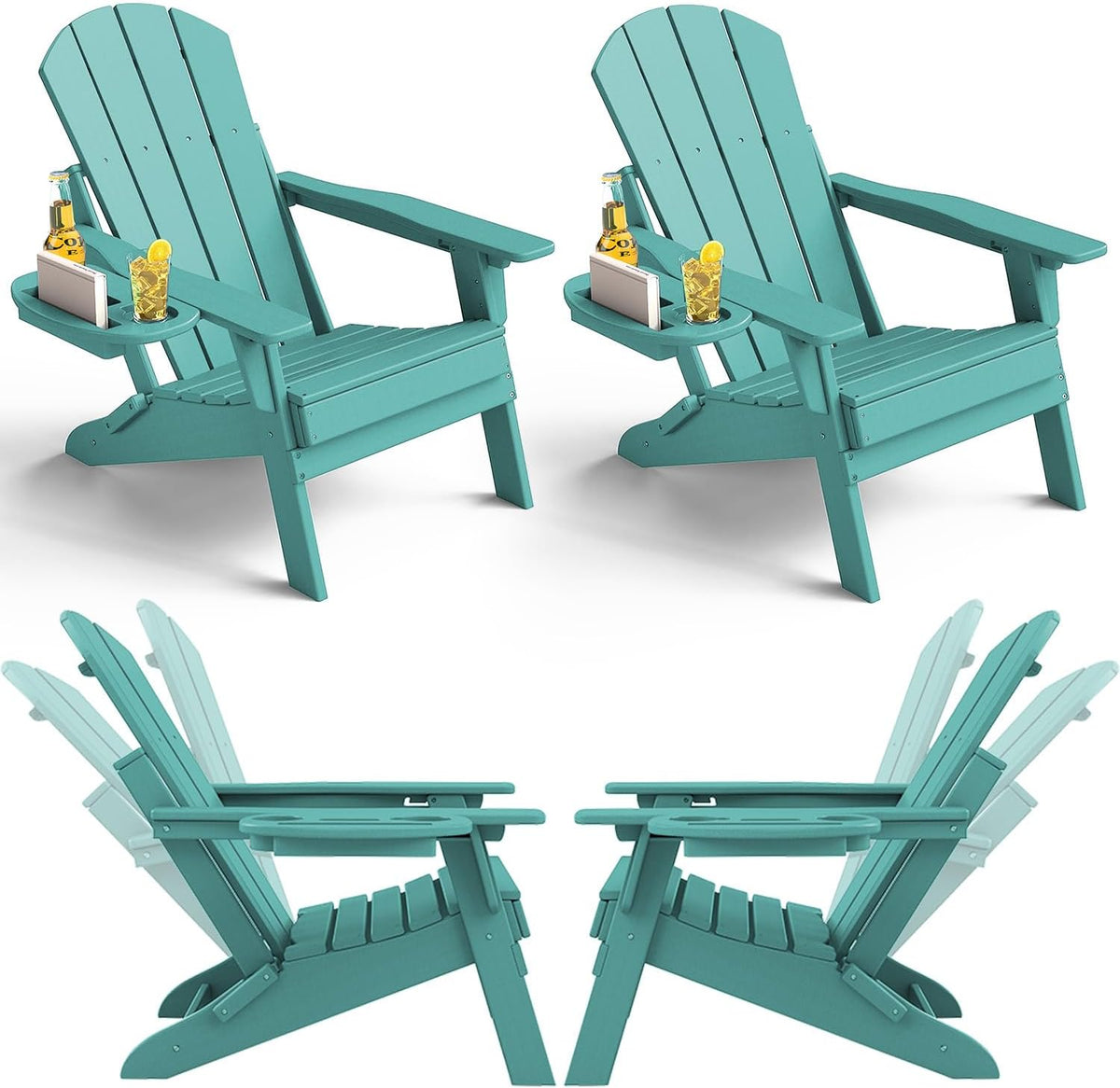 NAVINE Adjustable Adirondack Chairs Set of 4 with Cup Holders, Lake Blue