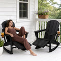 PASAMIC Adirondack Rocking Chairs Set of 2, Foldable All-Weather HDPE Patio Rockers with Retractable Ottoman & Cup Holder, Outdoor Chairs for Porch Backyard Pool Garden Balcony, Ebony Black