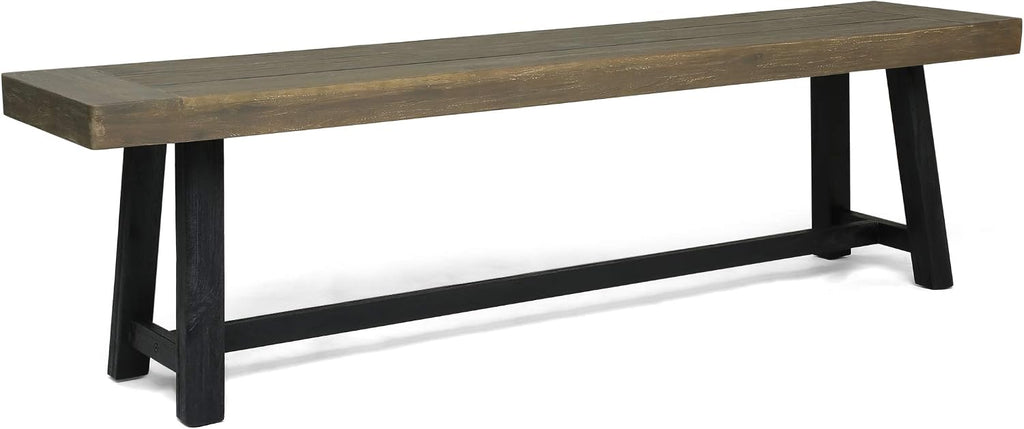 Christopher Knight Home Toby Outdoor Acacia Wood Bench, Sandblast Gray Finish and Black