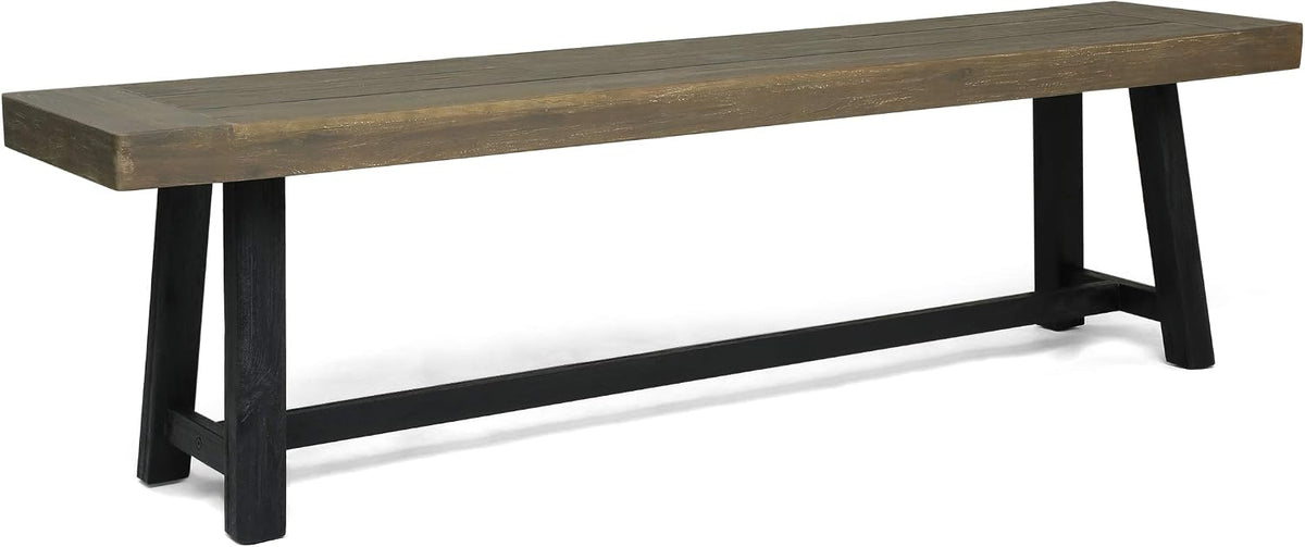 Christopher Knight Home Toby Outdoor Acacia Wood Bench, Sandblast Gray Finish and Black