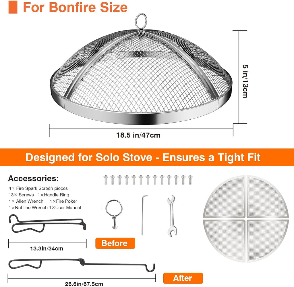 19.5 inch Steel Fire Pit Spark Screen for Solo Stove Bonfire