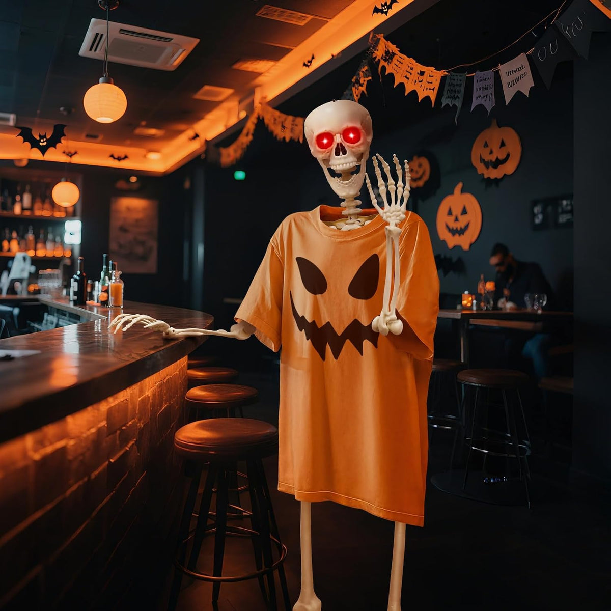 Halloween Decorations Outdoor 5.4Ft Life-Size Realistic Posable Skeleton