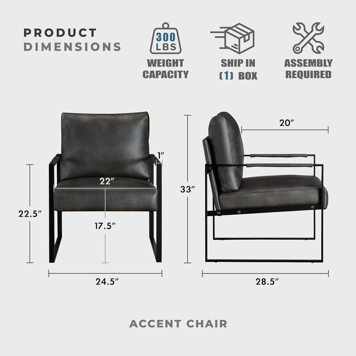 Lexicon Modern Faux Leather Accent Chair, Metal Frame, Dark Brown