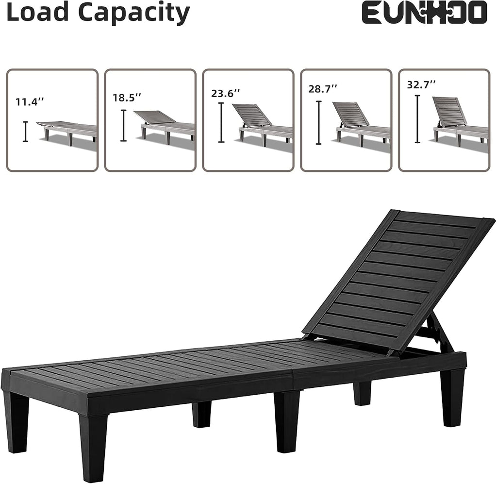 EUNHOO Chaise Lounge Outdoor Set of 4,Adjustable Pool Lounge Chair with 5 Positions Backrest, Waterproof Sun Loungers for Garden Pool Beach Patio Deck Sunbathing.Black