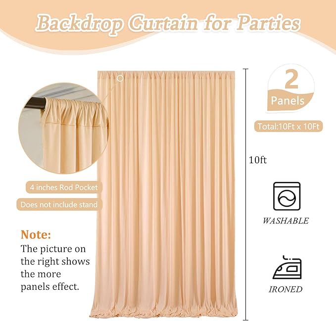 10 x 10 Feet Champagne Backdrop Curtain for Partie, Background Curtains for Photoshoot, Birthday, Wedding, Halloween, Thanksgiving, Christmas Day, New Year Party Decorations 5Ft x 10Ft, 2 Panels