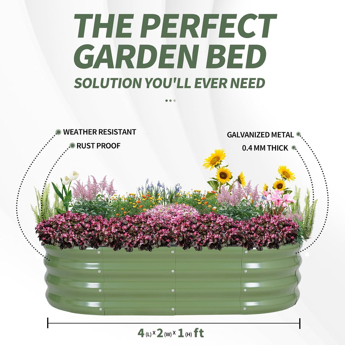 1MORE Galvanized Raised Garden Bed Outdoor,Planter Bed 4x2x1ft,Green,2-Pk