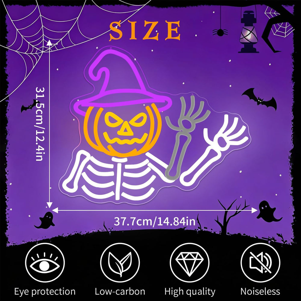 Waving Skeleton Neon Sign for Halloween Wall Decor USB Dimmable Led Light