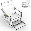 Ciokea Outdoor Rocking Chair with Pull-Out Footrest, Solid Backrest, White