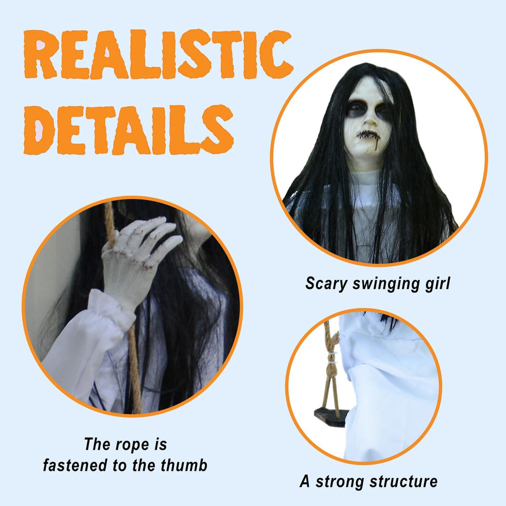 PARTYGEARS Halloween Decorations Props Hanging Swinging Girl with Creepy Expr...