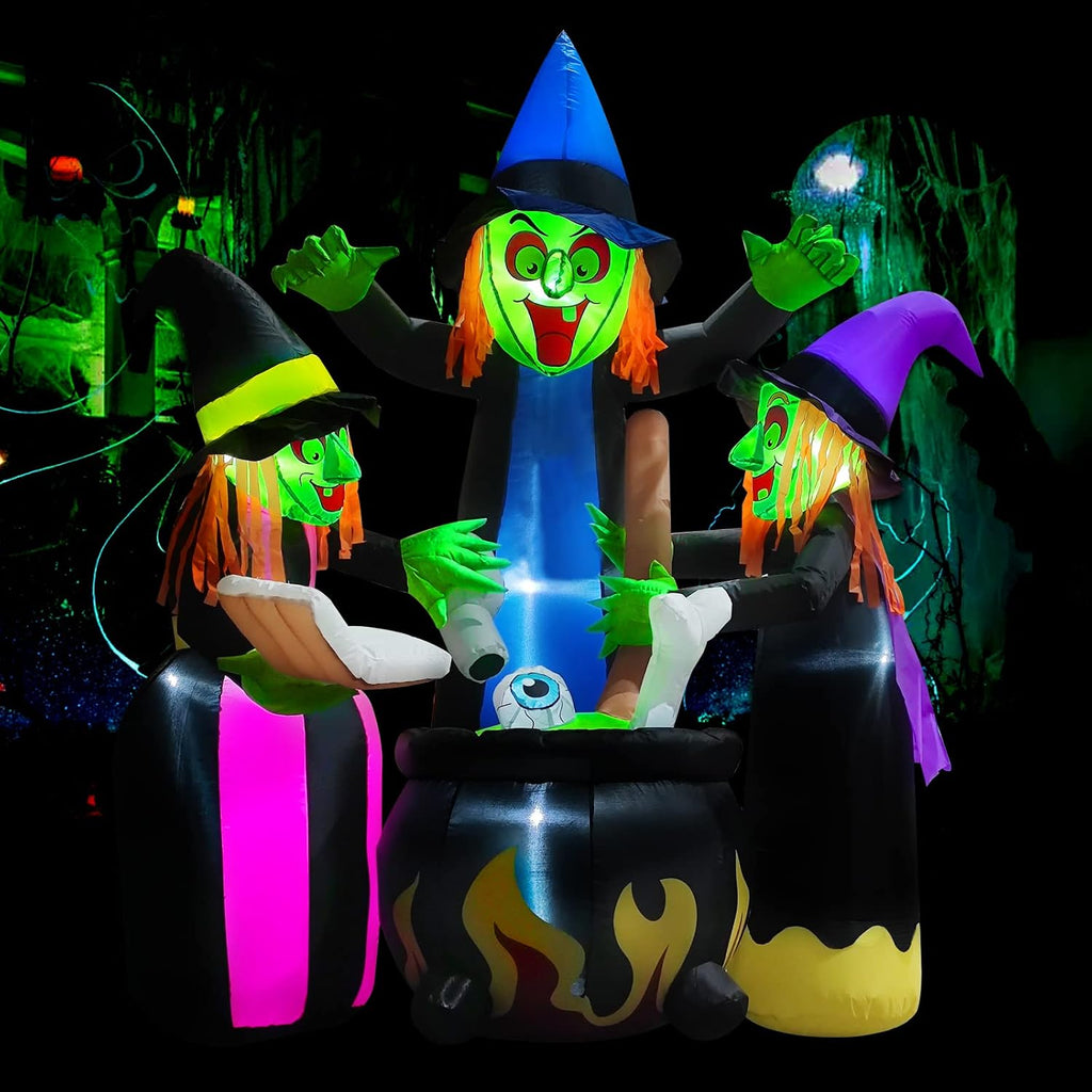 Halloween Inflatables Outdoor Decorations,6 Feet 3 Witches, LED Lights, Blow up Lighted Yard Lawn Home Family Decorations