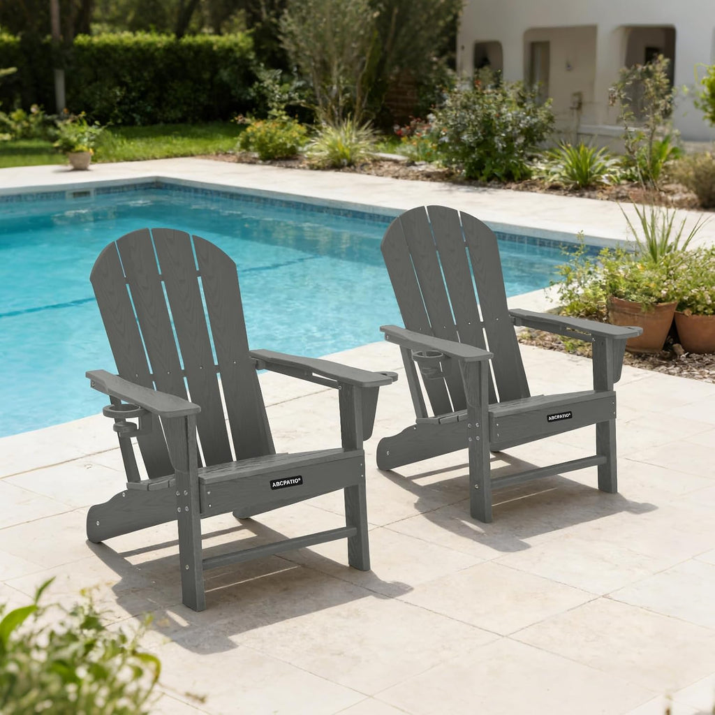 Oversized Adirondack Chair HDPE Cup Holders Heavy Duty Woodgrain Dark Gray