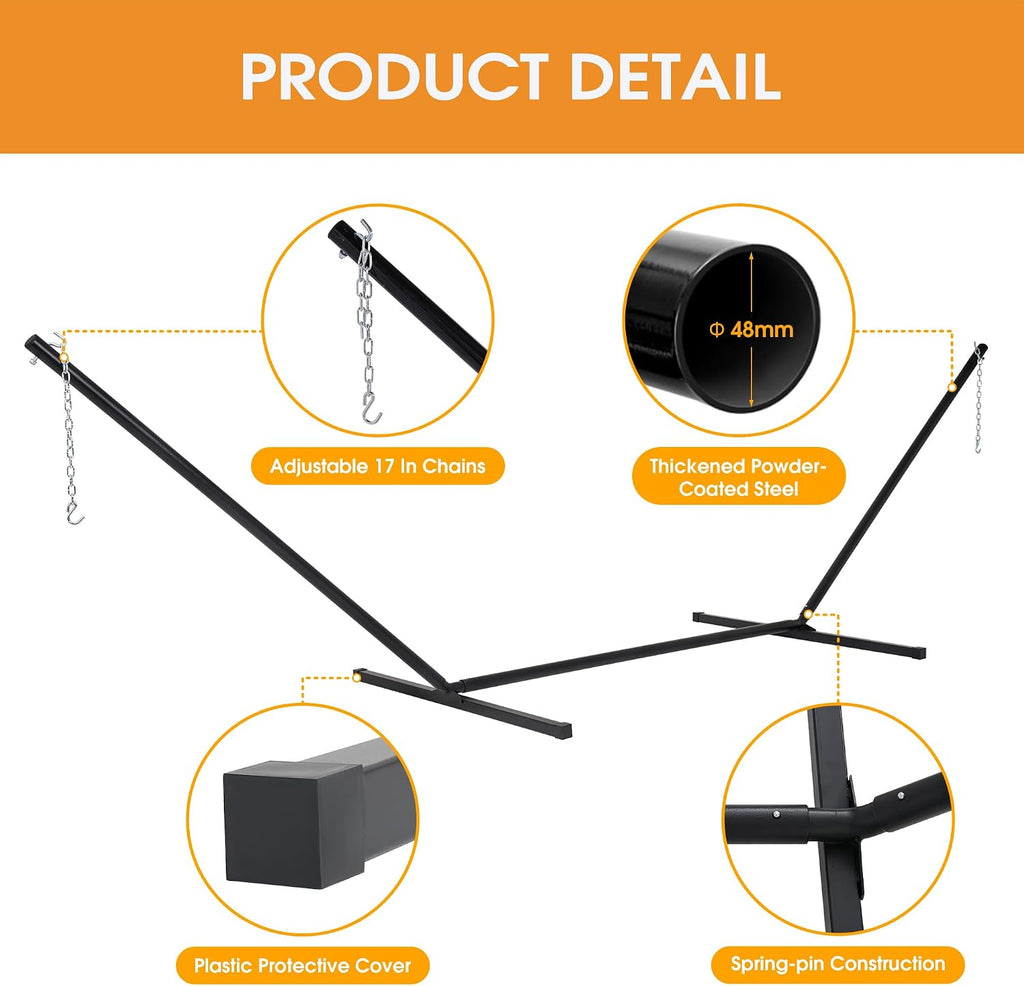 Lazy Daze Heavy Duty 15 Ft Hammock Stand with Hooks and Chains for Outdoor