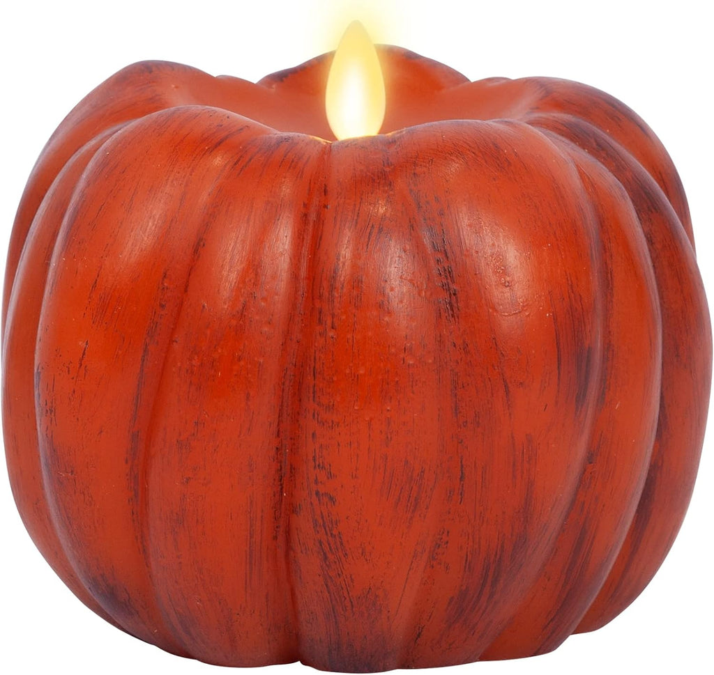 Luminara - Flameless Halloween LED Candle Battery Operated Moving Flame - Antique Orange Pumpkin - Pack of 1-5 x 4.5 - Unscented Indoor Use