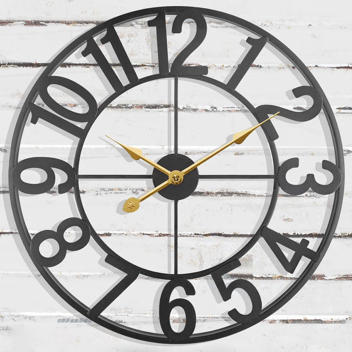 Large Outdoor Clock, 16 Inch Outdoor Wall Clock Battery Operated, Modern Black Metal Decorative Clock for Patio, Pool Area, Kitchen, Garden, Deck, Farmhouse, Living Room