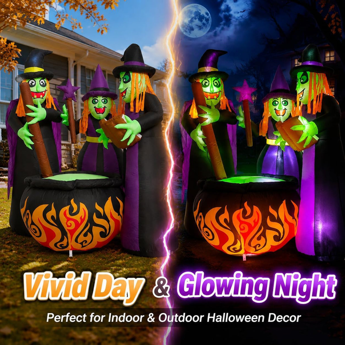6 FT Halloween Inflatables 3 Witches Around Cauldron Outdoor Decorations, Scary Blow Ups with Build-in LED Lights, Yard Garden Decoration for Halloween Party Indoor Outdoor