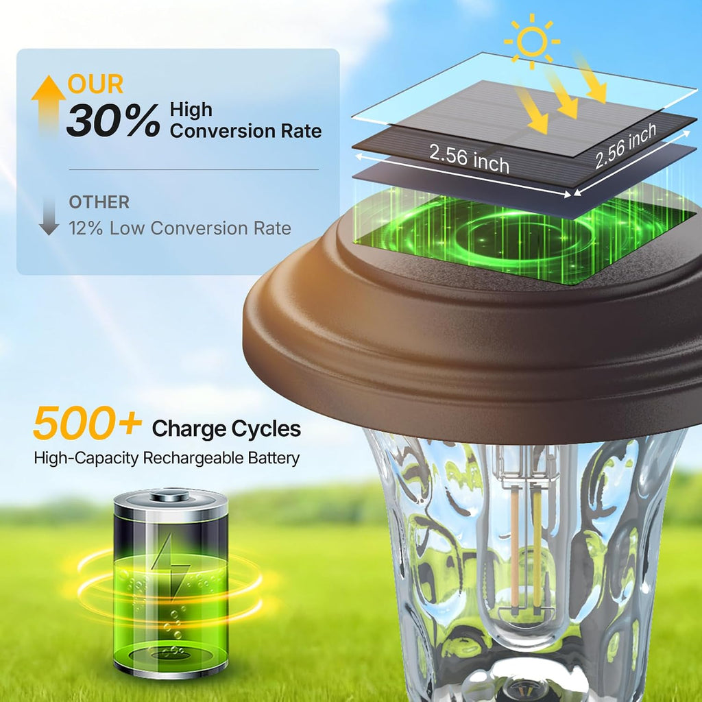 XMCOSY+ Solar Lights Outdoor, 6 Pack Metal Glass Solar Pathway Lights