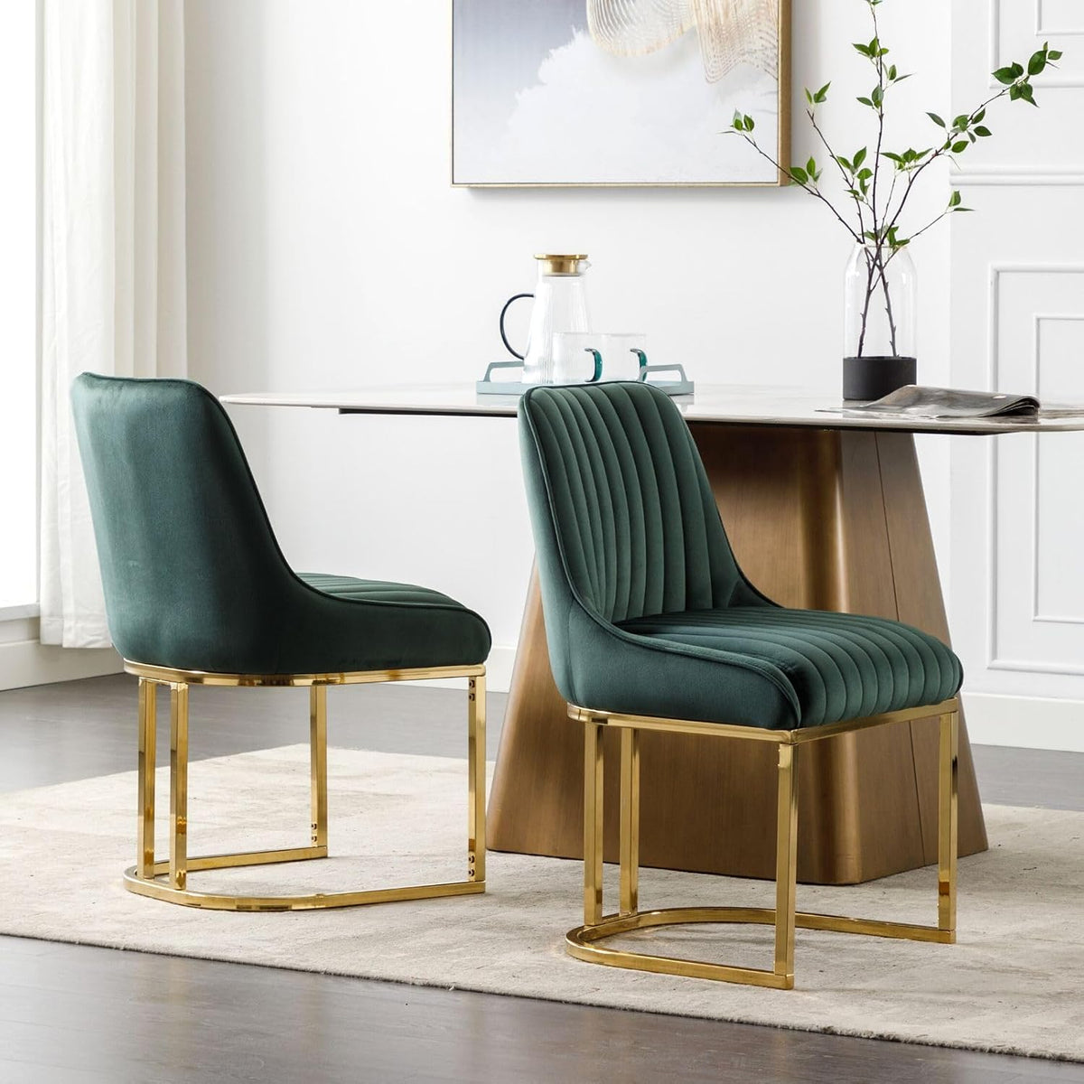 ROCITY Set of 6 Modern Velvet Dining Chairs, Green