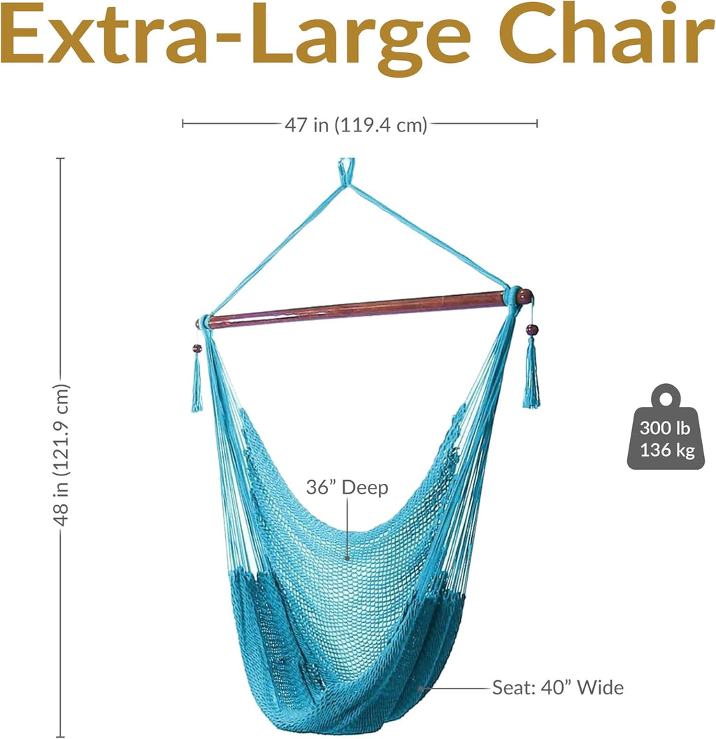 Sunnydaze Hanging Hammock Chair Swing for Patio, Caribbean, Sky Blue