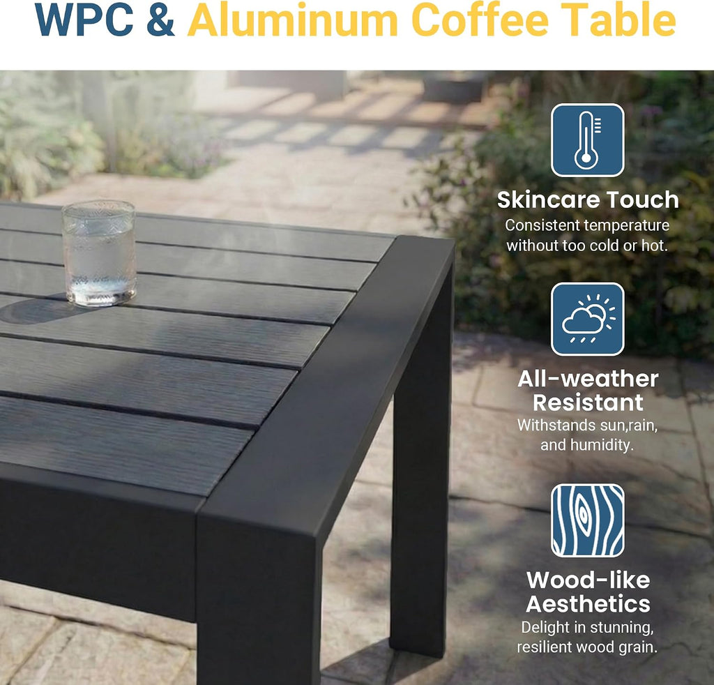Wisteria Lane Aluminum Patio Furniture Set for All Weather, Oversized Metal Outdoor Furniture Set with 27.5" Deep Seat and Thick Back Cushion, Patio Conversation Sets with Wide armrest, Light Gray