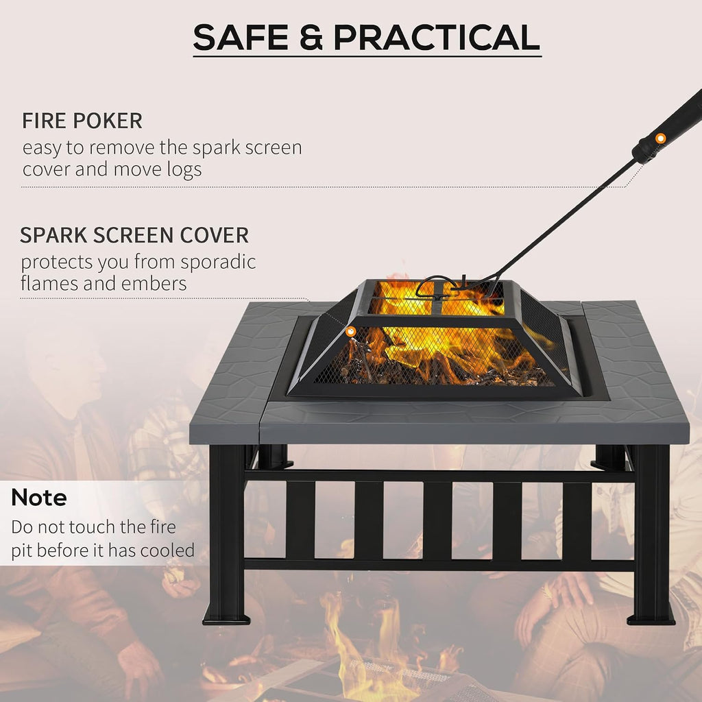 Outsunny 34" Outdoor Fire Pit Square Steel Wood Burning Firepit Bowl