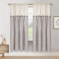 ASPMIZ Cotton Linen Farmhouse Curtains Boho Rustic Button Panel, Country Window Curtain Panels, Brown Stripe Modern Curtains for Living Room, Back Tab & Rod Pocket Curtain 52 x 63 Inch, 2 Panels