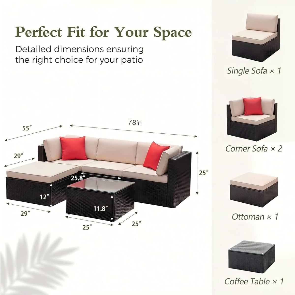 Devoko 5 Pieces Patio Furniture Sets Outdoor Sectional Patio Sofa