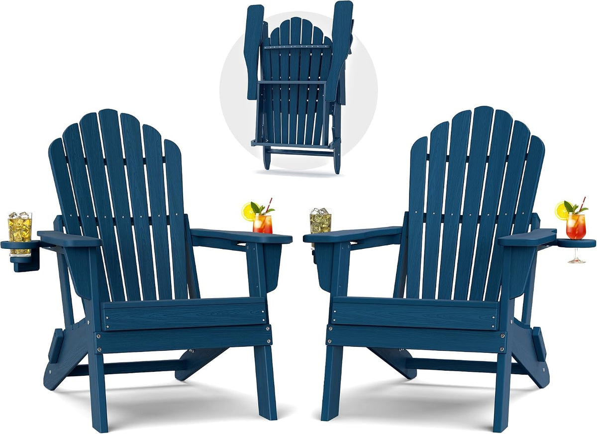 Plawdlik Oversized Folding Adirondack Chair Set of 2, Outdoor Chair, Navy