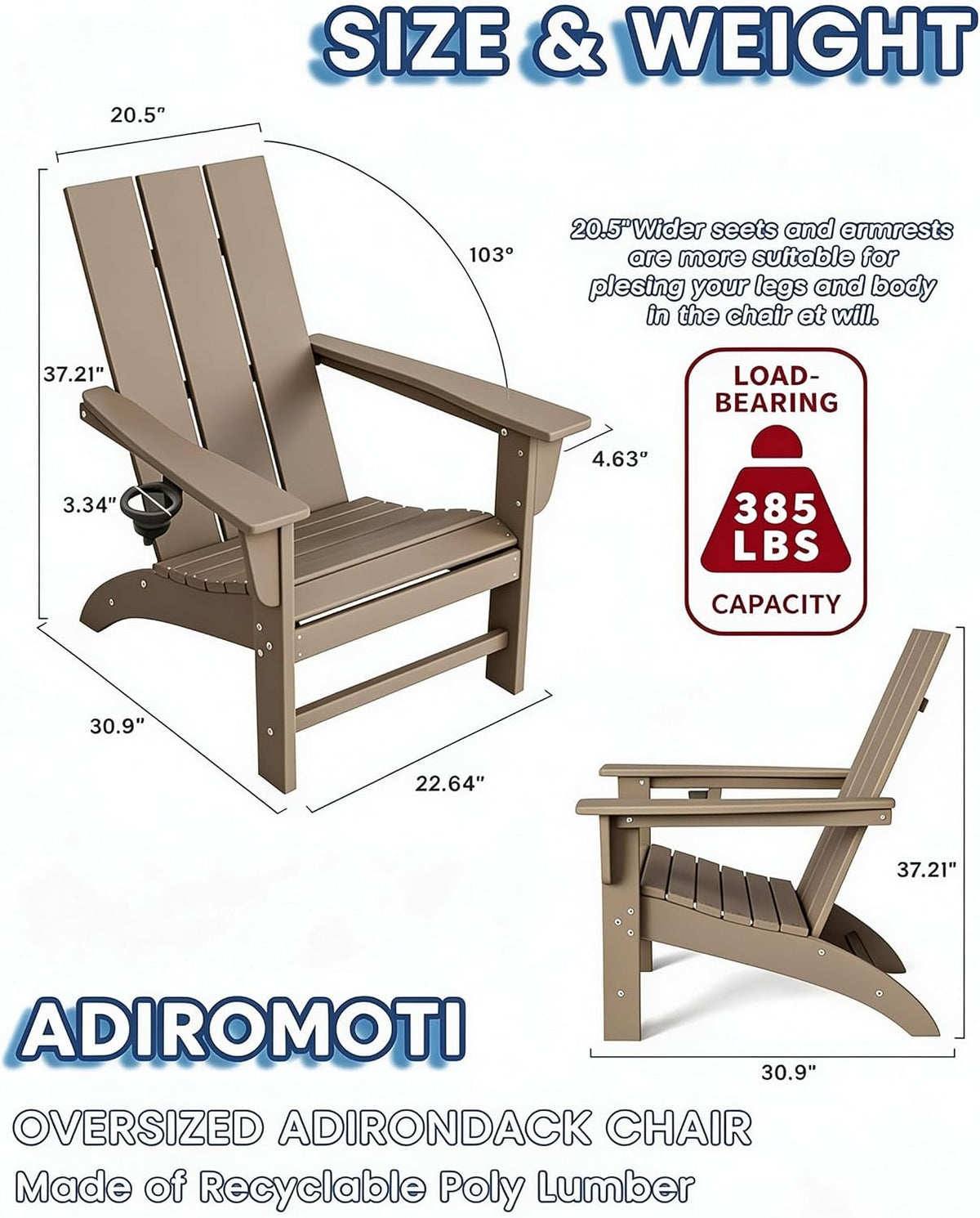 Poly Lumber Adirondack Chair with Cup Holder