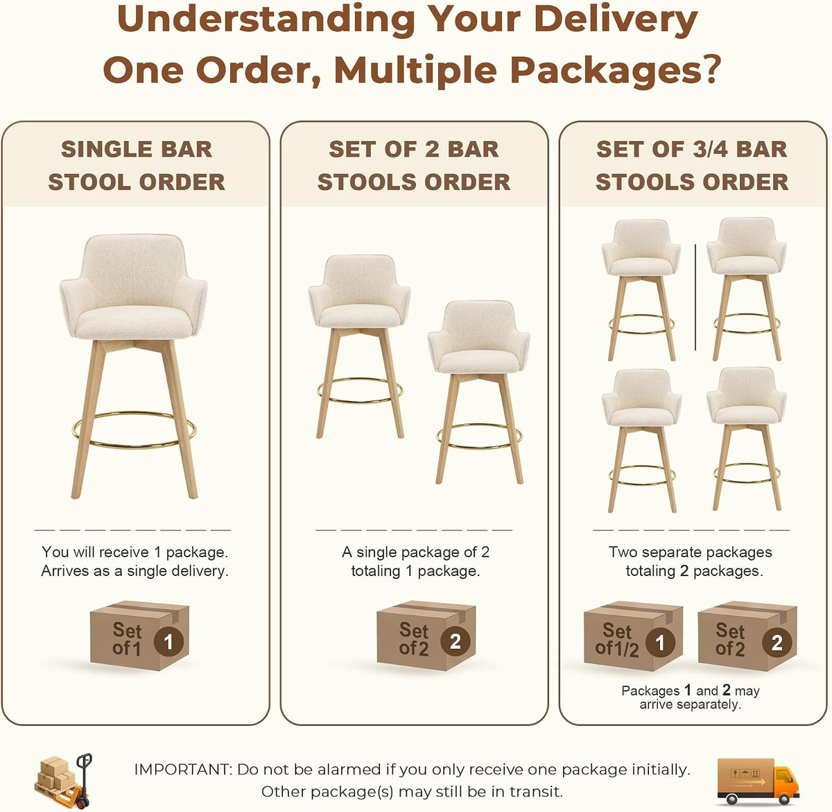ONEVOG Boucle 26" Counter Height Bar Stools Set of 4, Swivel Modern Kitchen Island Tall Chairs with Back, Arm, Footrest and Wooden Legs, Sherpa Fabric Upholstered Barstools for Pub/Dining Room, White