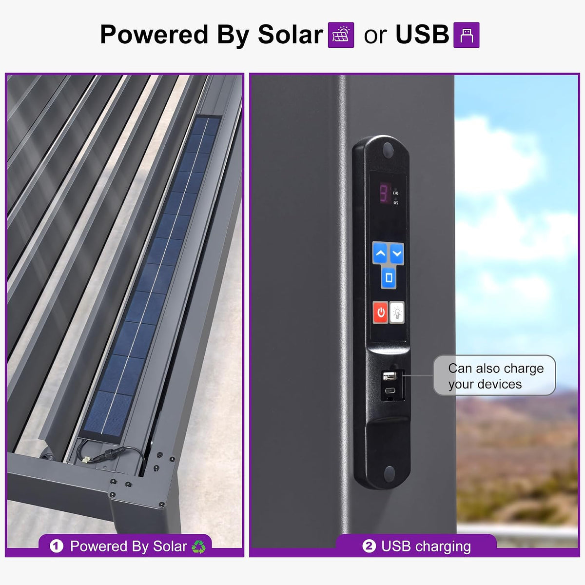 PURPLE LEAF 92KS Louvered Pergola 11.5' x 23.5' with LED Strip Light, Gray