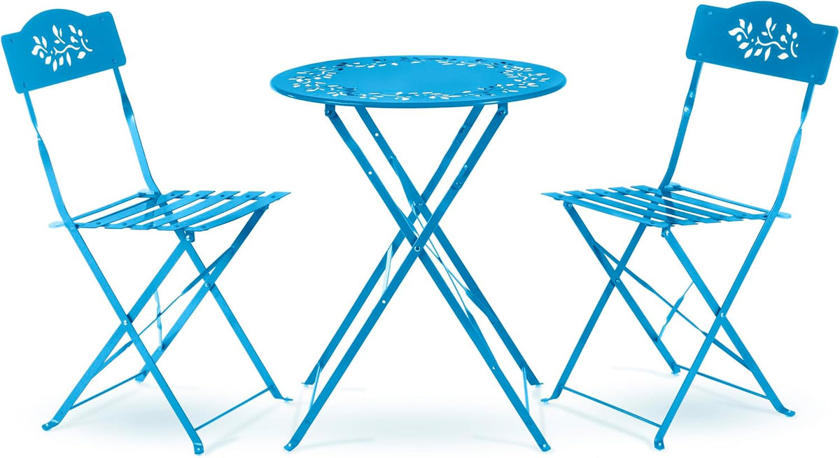 Alpine Corporation 3-Piece Bistro Set with Folding Table and 2 Chairs, Durable Steel Indoor/Outdoor Patio Furniture, Compact Seating, Blue