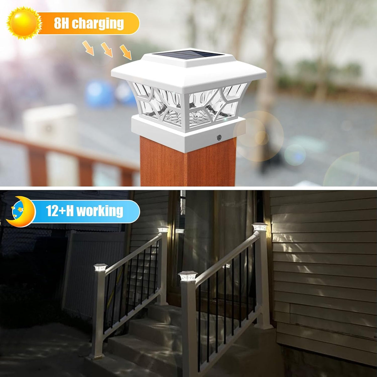 VOLISUN Solar Fence Post Cap Lights, Cool/Warm Modes Outdoor 4Pack, White