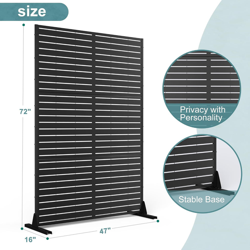Metal Outdoor Privacy Screen Panels, Black Louvered