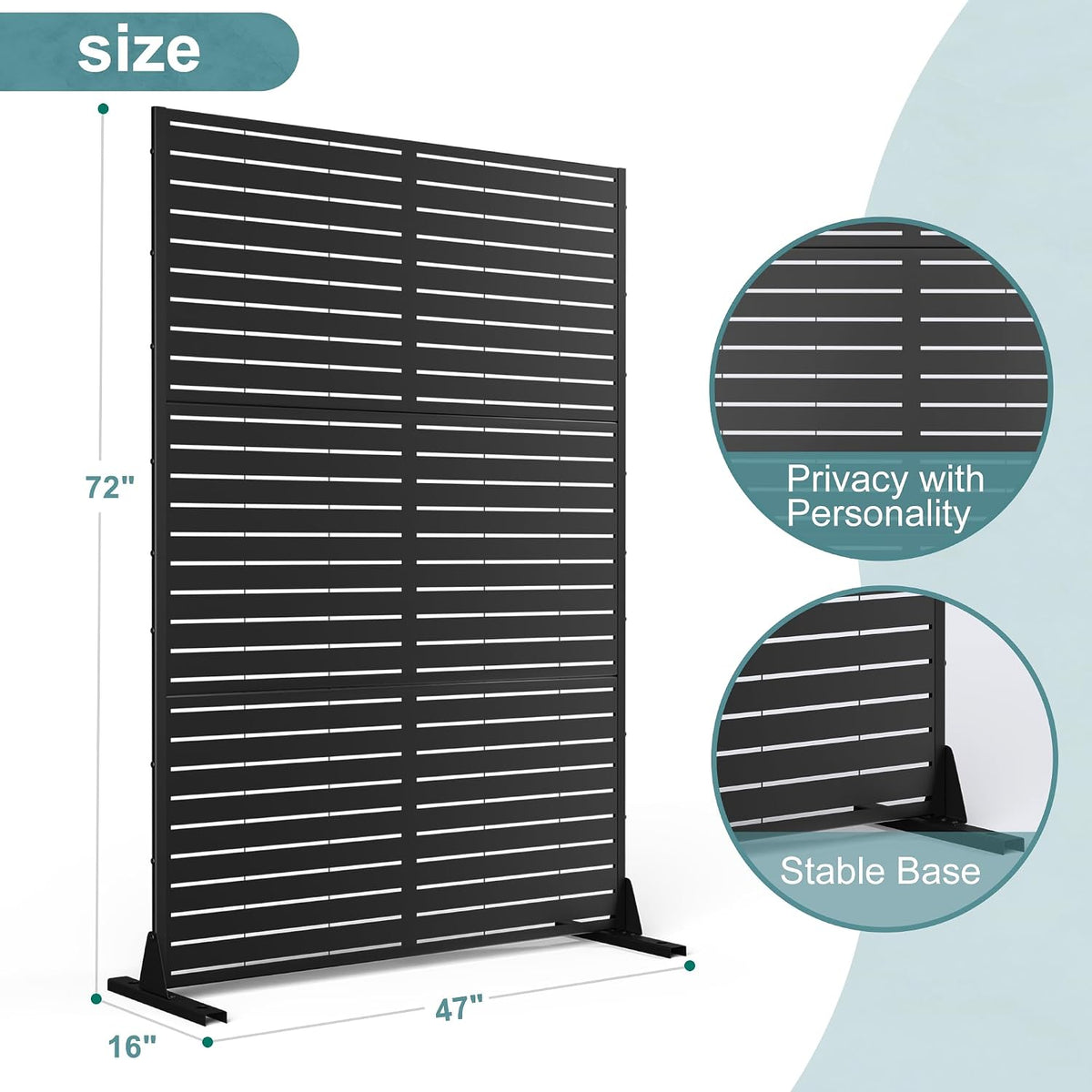 Metal Outdoor Privacy Screen Panels, Black Louvered