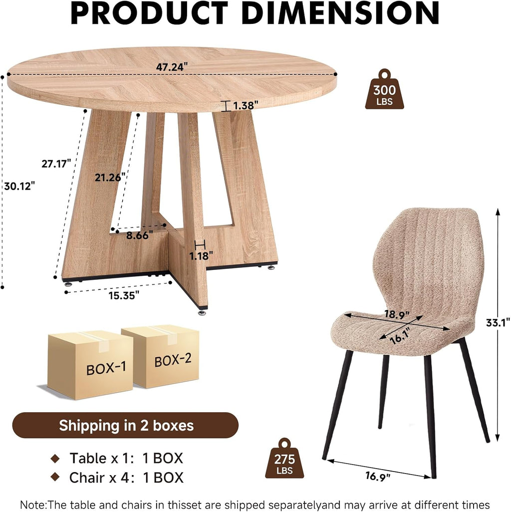 Round Dining Table Set for 4, Kitchen Table and Chairs